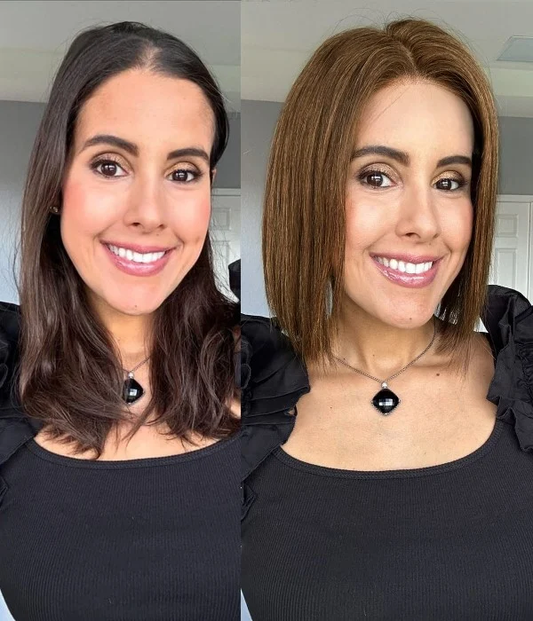 Willow | Medium Brown Bob Remy Human Hair Lace Front Wig| Low Density | Petite Size