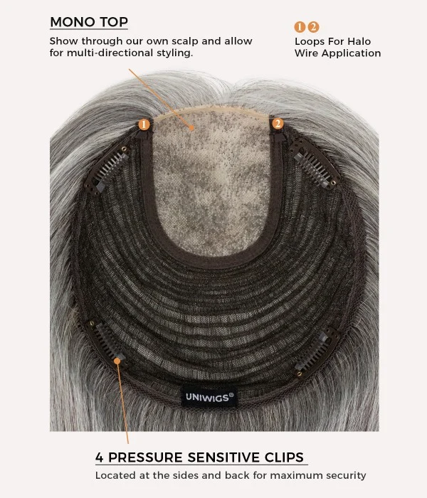 7” x 8” Sylvia Grey Mono Top Human Hair Topper | With Pre-Cut Layers