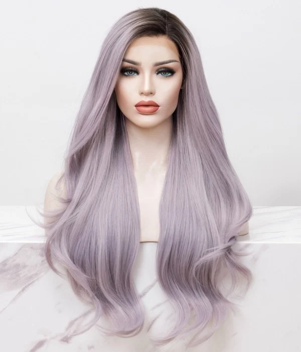Misty Dawn | Pale Lilac Long Natural Wave Synthetic T-part Lace Front Wig | Left