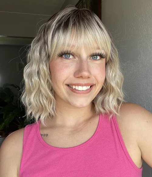 Vanilla Latte | Baby Blonde Short Wavy Bob Synthetic Wig with Bangs