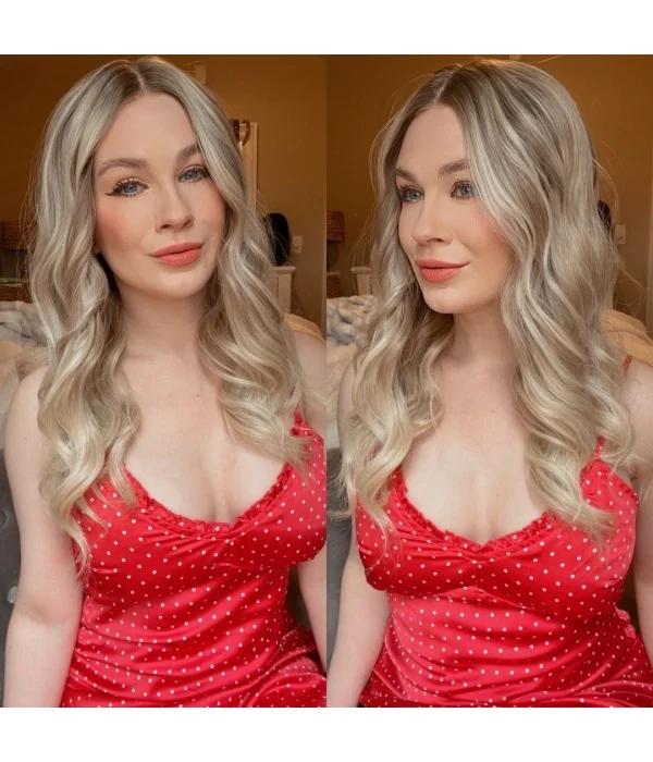 Abigail | White Blonde Balayage Wavy Synthetic Lace Front Wig