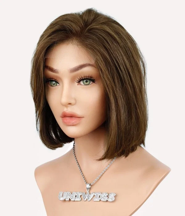 Willow | Medium Brown Bob Remy Human Hair Lace Front Wig| Low Density | Petite Size