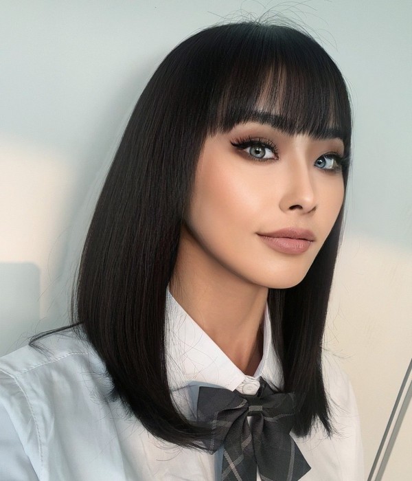 Ciara | Virgin Remy Human Hair Lace Front Wig with Bangs | Petite Size | Lightly Bleached Knots | 2 Color Options