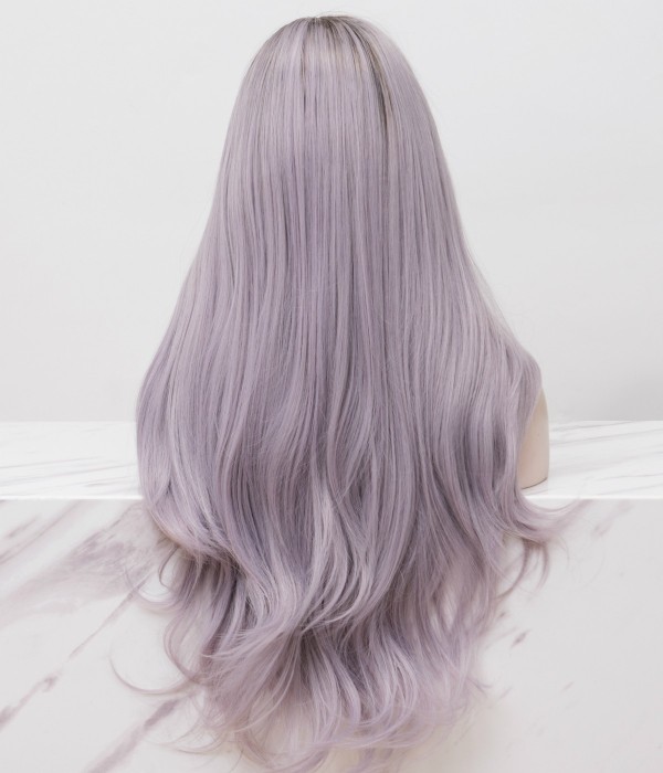 Misty Dawn | Pale Lilac Long Natural Wave Synthetic T-part Lace Front Wig | Left