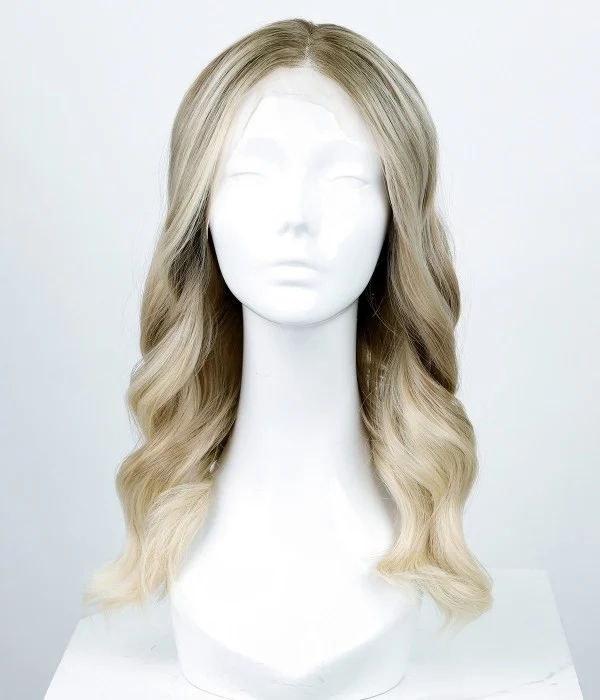 Abigail | White Blonde Balayage Wavy Synthetic Lace Front Wig