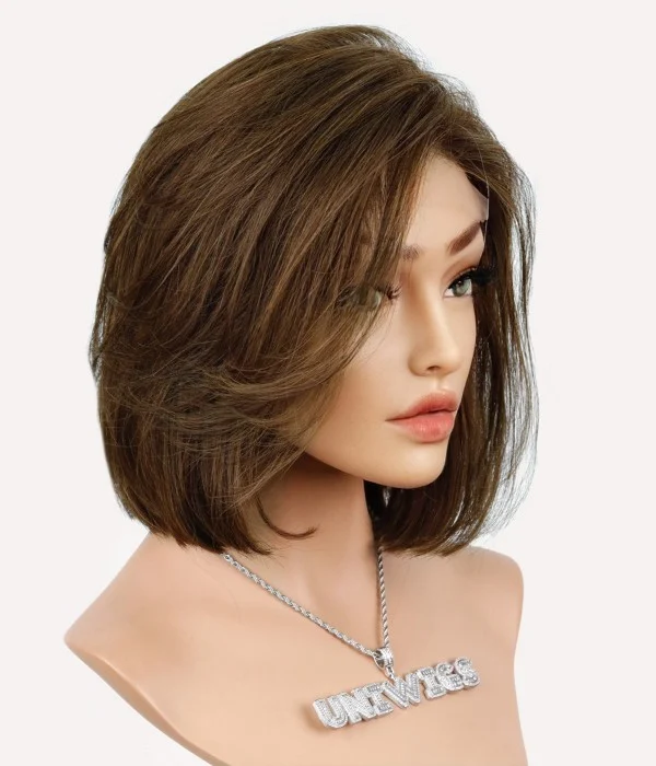 Willow | Medium Brown Bob Remy Human Hair Lace Front Wig| Low Density | Petite Size