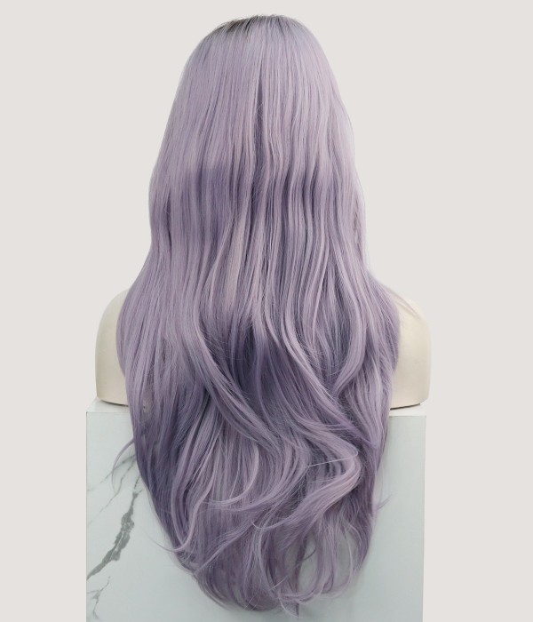 Misty Dawn | Pale Lilac Long Natural Wave Synthetic T-part Lace Front Wig | Left