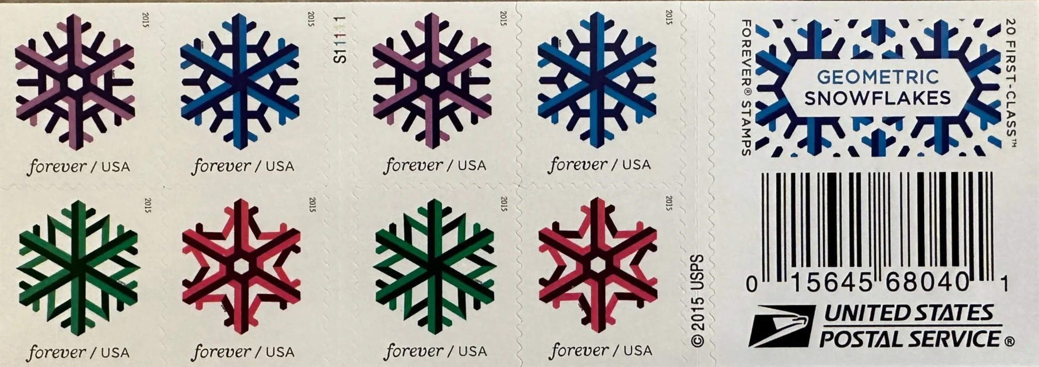 USPS Geometric Snowflakes Forever First Class Postage Stamps