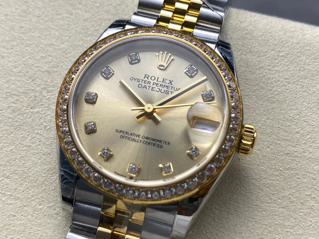 Datejust 31mm Yellow Gold Steel Diamond Bezel Champagne Dial Diamond Numerals