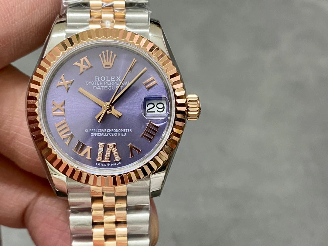 DATEJUST 31MM PINK GOLD STEEL PURPLE DIAL