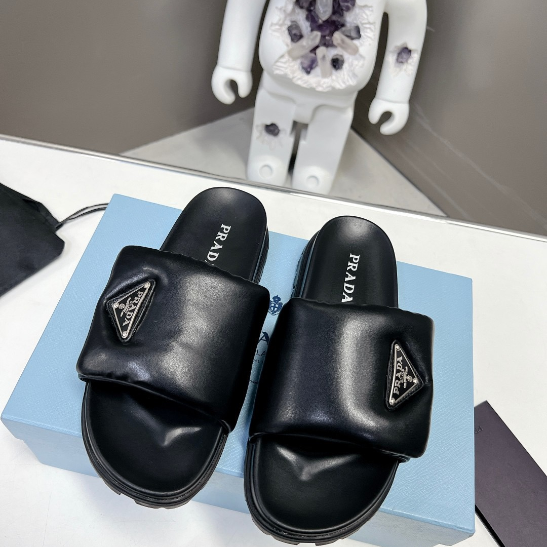 Prada Soft Padded Leather Slippers Size 35-41 3-Color