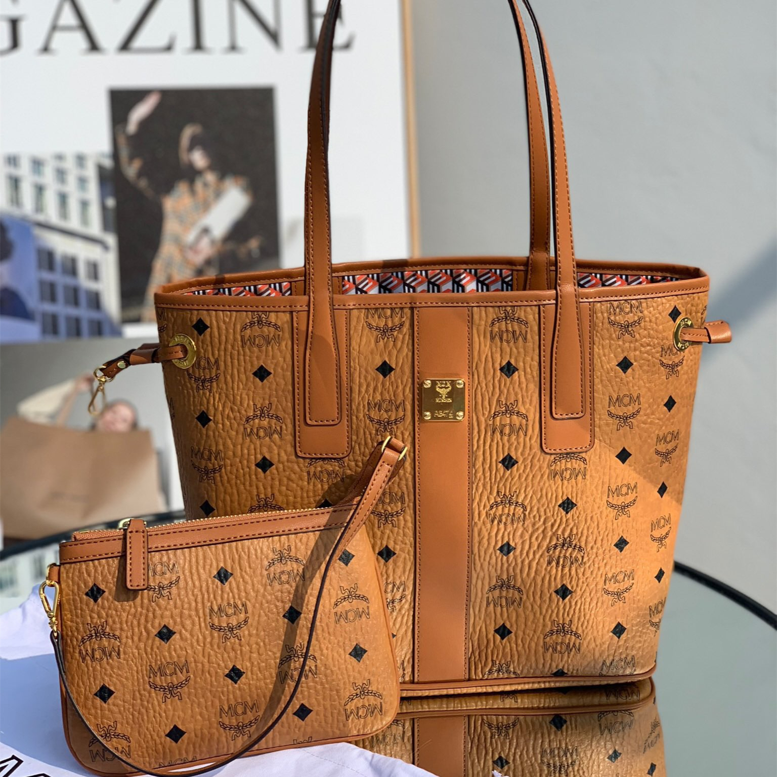 MCM Reversible Liz Shopper in Visetos Bags 37*31*25cm