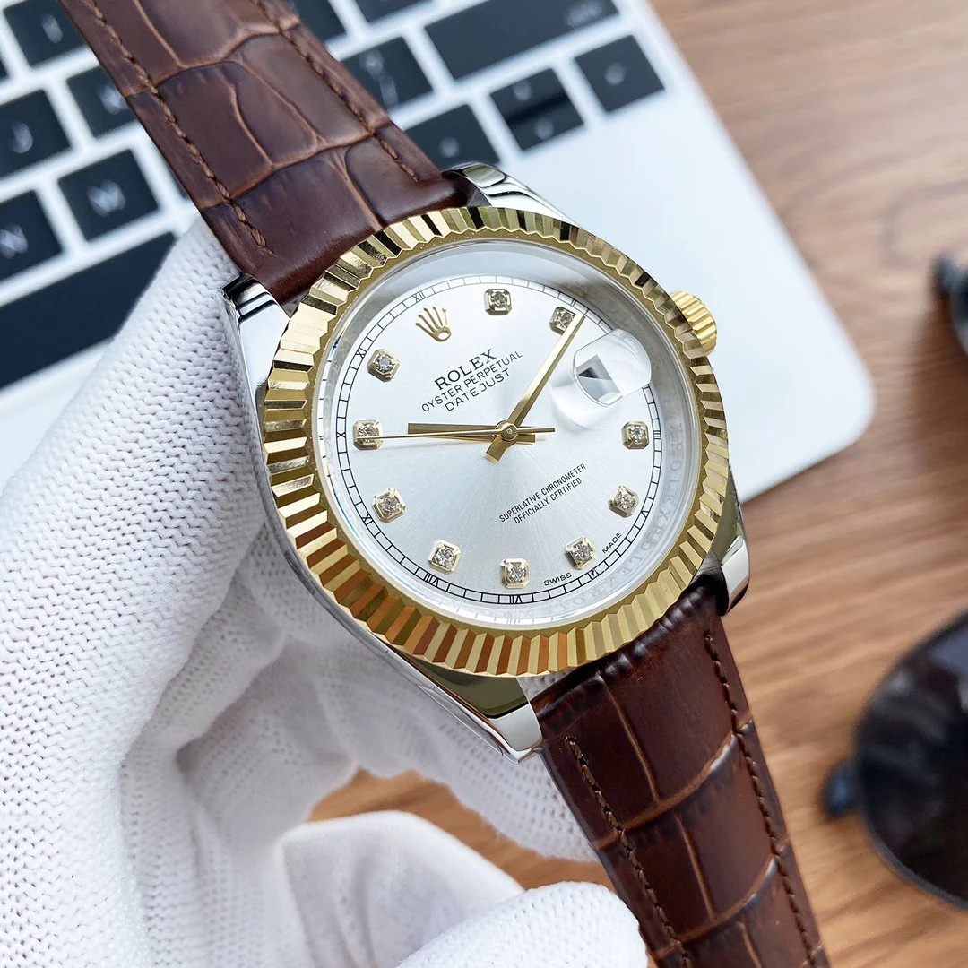 DATEJUST 41 STAINLESS STEEL DIAMOND NUMERALS LEATHER STRAP