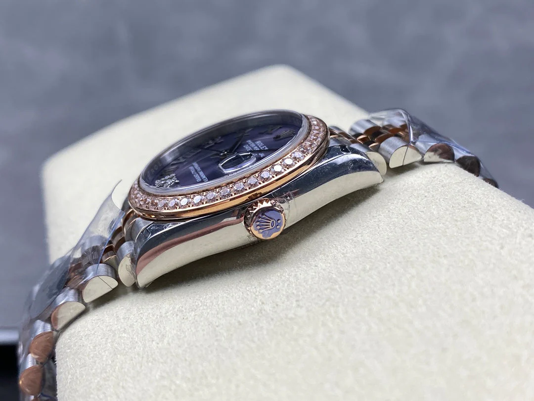 Datejust 31mm Pink Gold Steel Diamond Bezel Aubergine Purple Dial