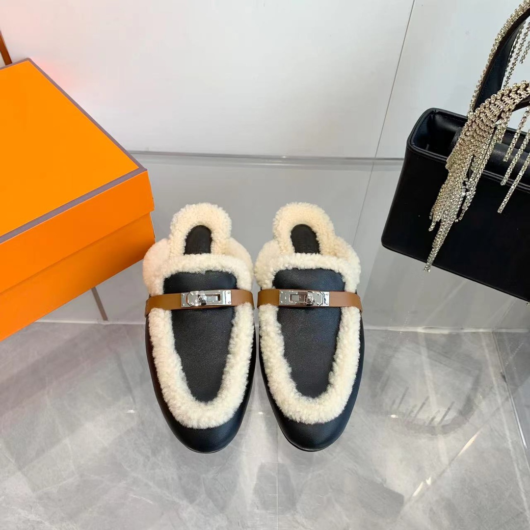 Hermes 23fw Women Winter Slippers Size 36-41