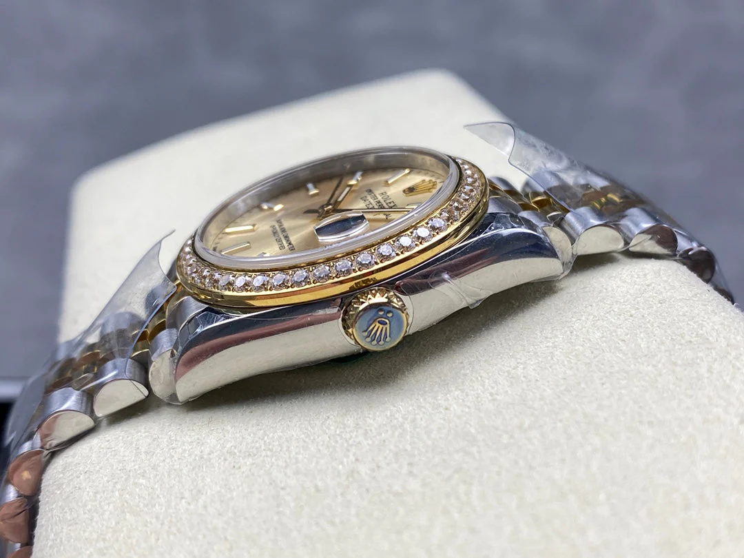 Datejust 31mm Yellow Gold Steel Diamond Bezel Champagne Dial