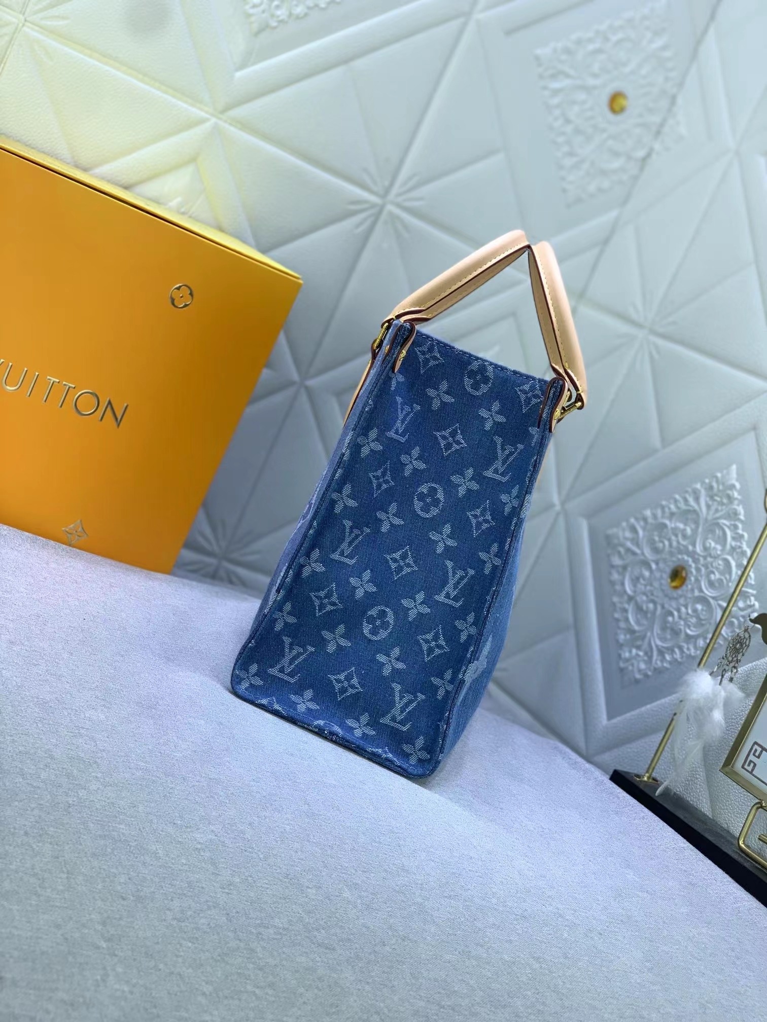 Louis Vuitton Onthego Denim Cowboy Women Handbag 35*27*14cm