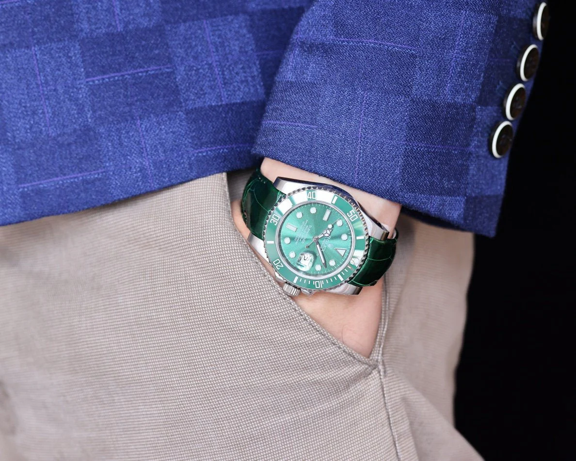 SUBMARINER DATE 40 STEEL CASE GOLD GREEN CERAMIC LEATHER