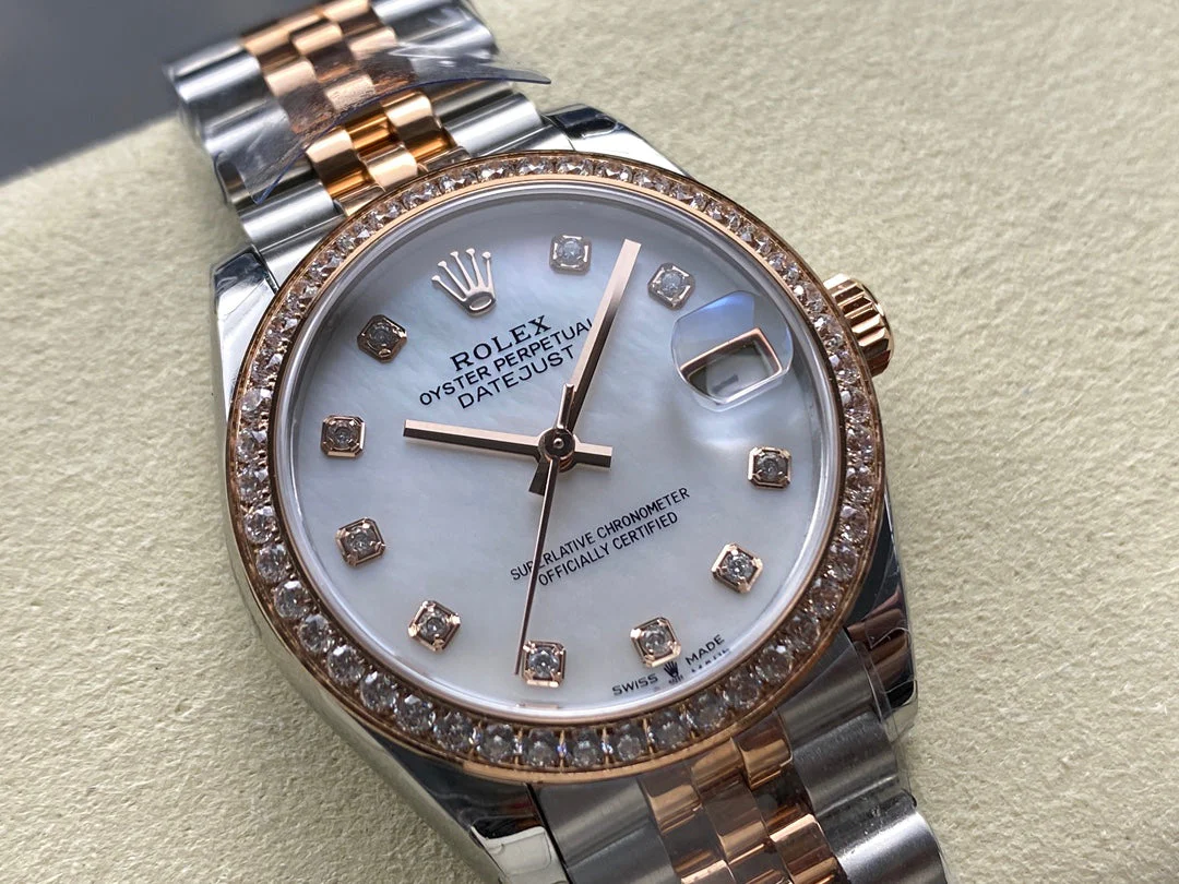 Datejust 31mm Pink Gold Steel Diamond Bezel White Mop Dial