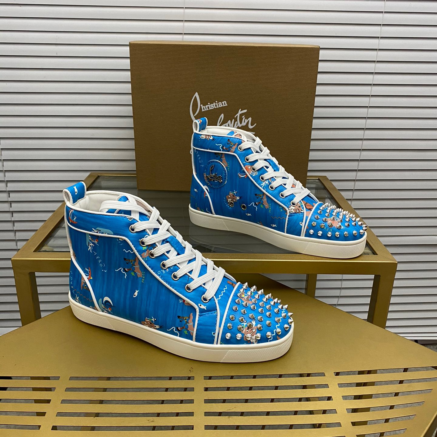 Christian Louboutin Lou Spikes High-Top Sneaker Size 36-46  9-Color