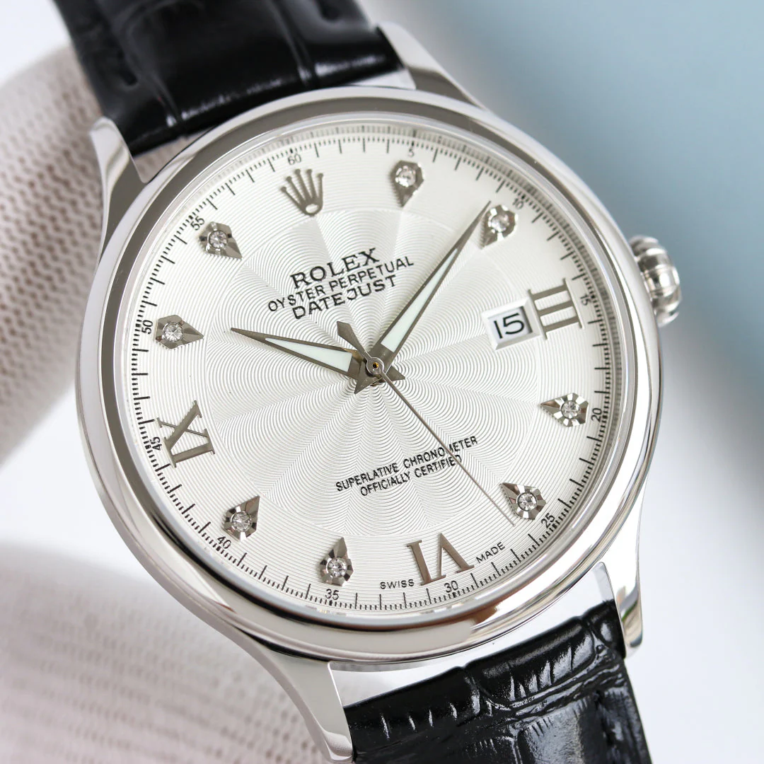 Rolex Datejust 40mm Silver Pink Gold Leather