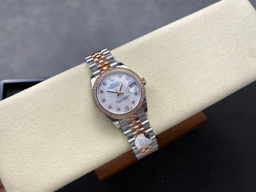 Datejust 31mm Pink Gold Steel Diamond Bezel White Mop Dial