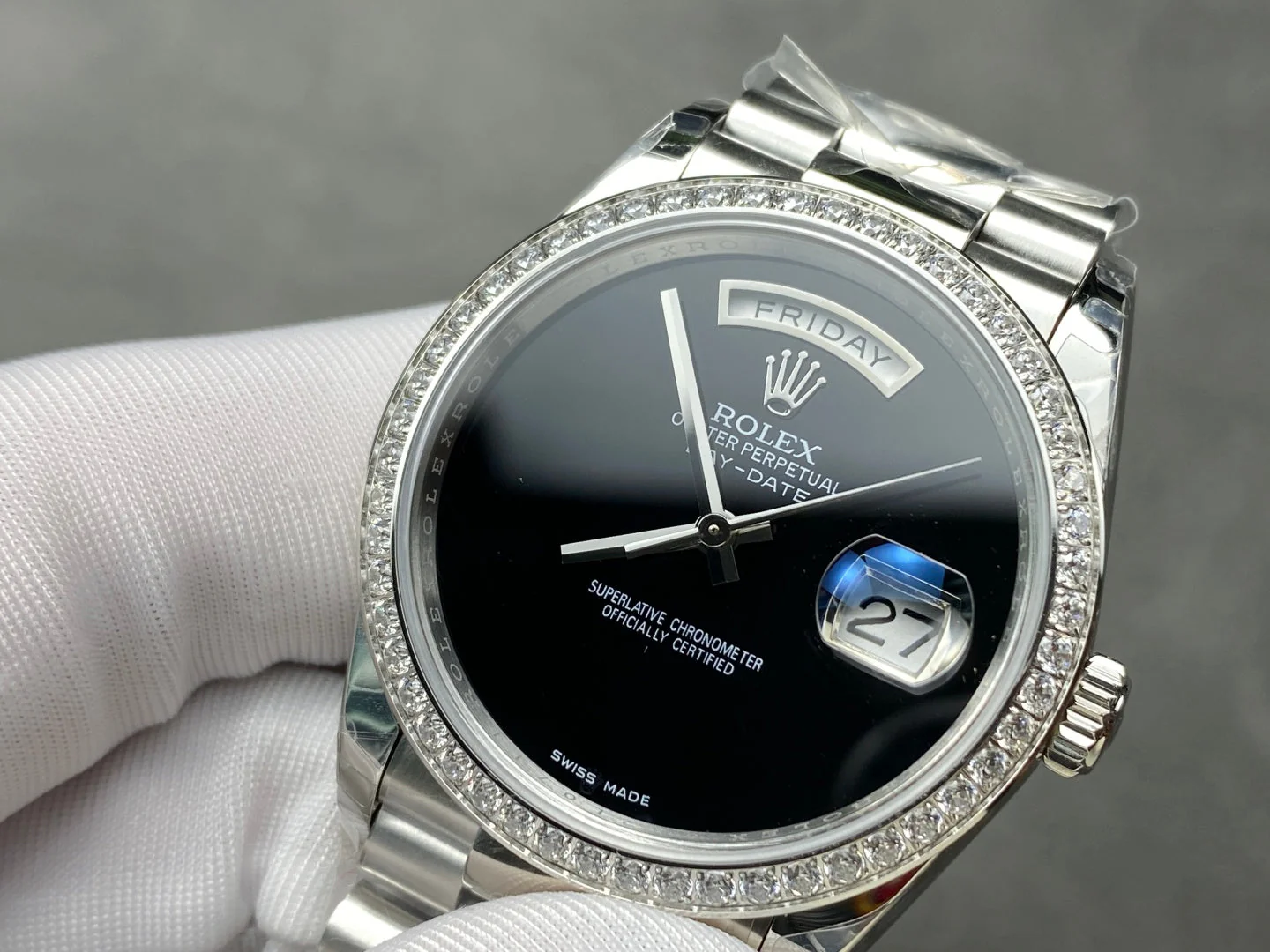 Rolex Day-Date 36mm Silver Black Dial