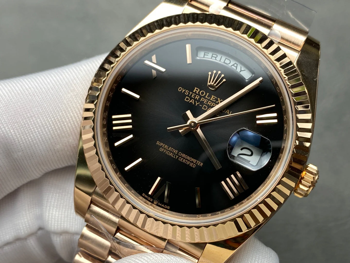 Rolex Day-Date 40mm Pink Gold Black Dial