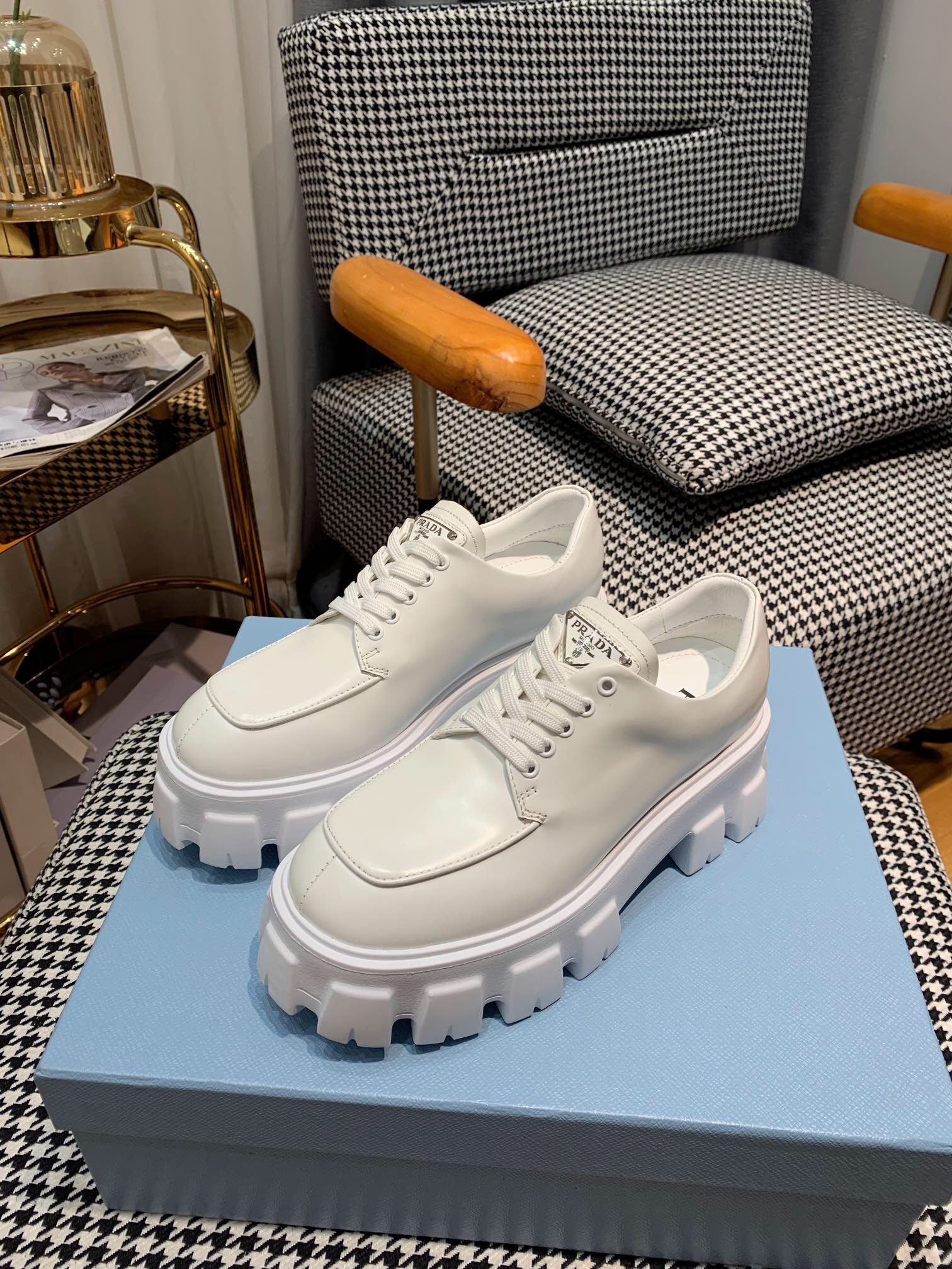 Prada Monolith brushed leather lace-up Shoes Loafers Size 36-41