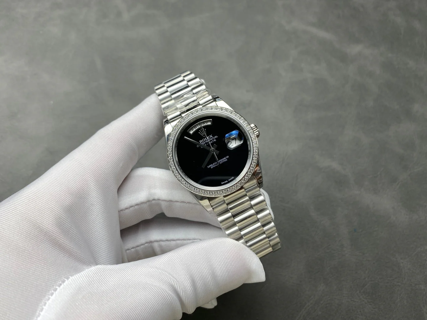 Rolex Day-Date 36mm Silver Black Dial