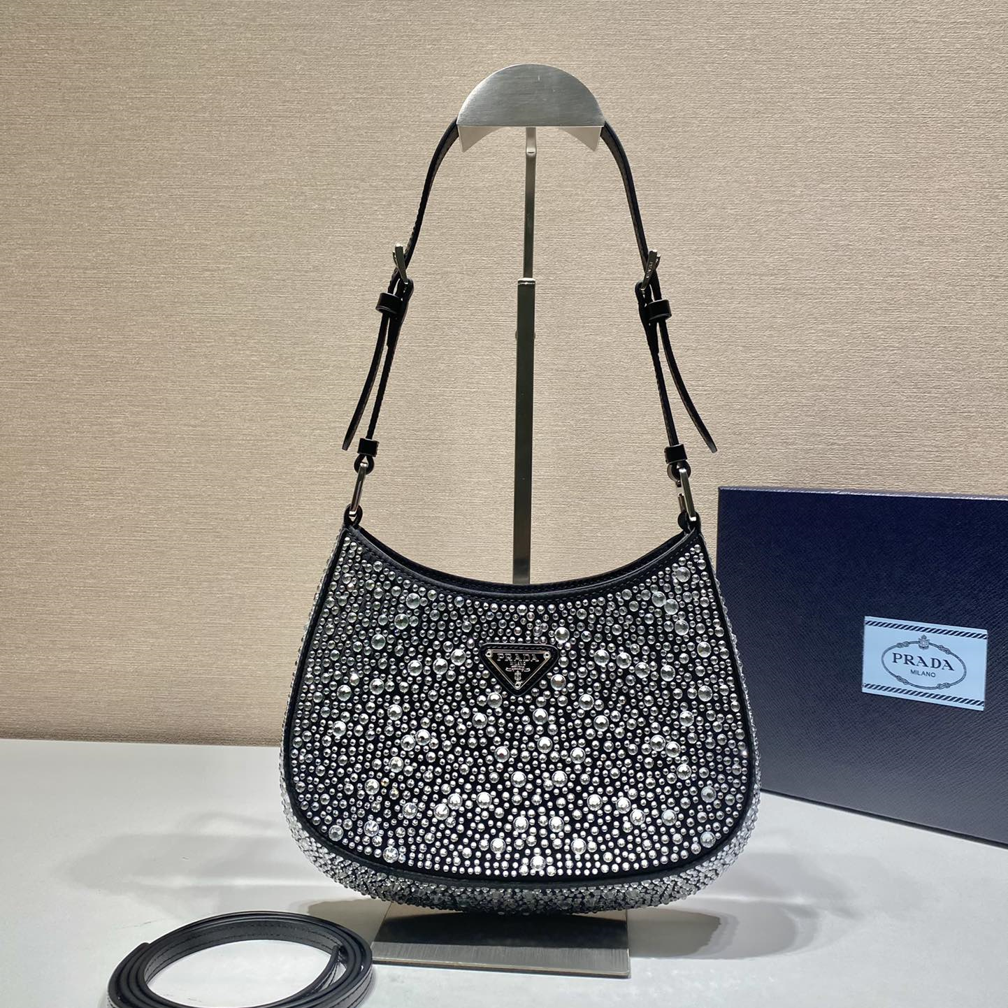 Prada 1BC169 Cleo Satin Bag with Crystals Size 22*18.5*4.5cm