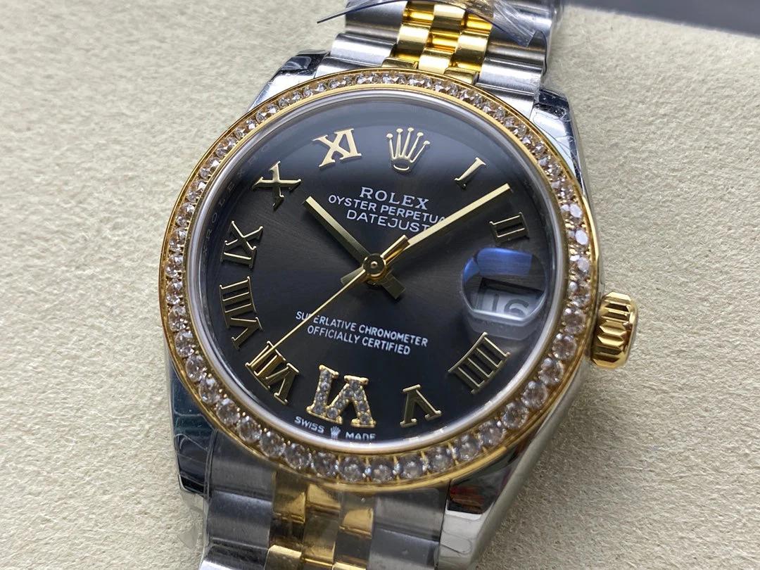 Datejust 31mm Yellow Gold Steel Diamond Bezel Dark Grey Dial