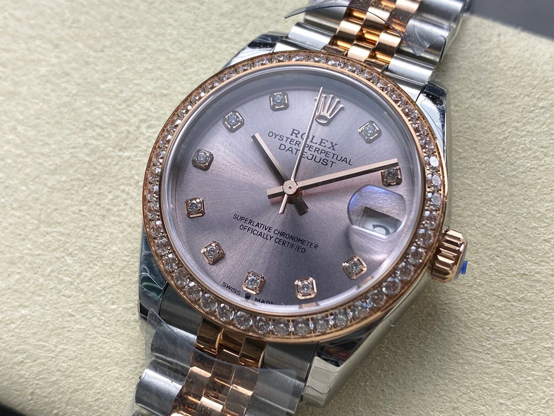 Datejust 31mm Pink Gold Steel Diamond Bezel Light Purple Dial
