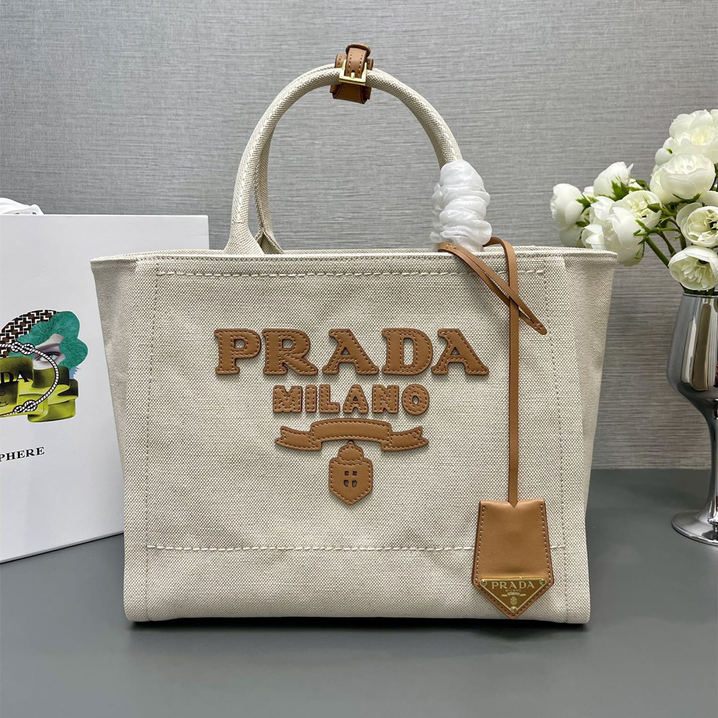 Prada 1BG474 Medium linen blend tote Bag Size 31*25*14cm