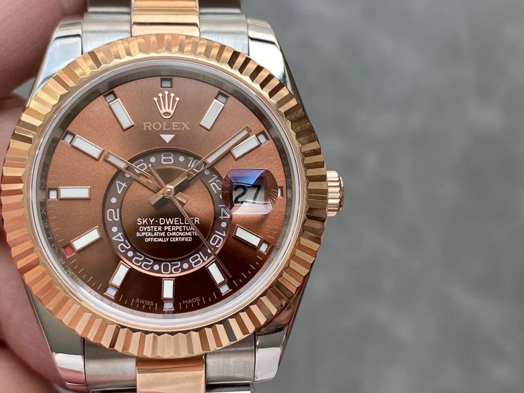 SKY-DWELLER TWO-TONE 42 ROSE GOLD BEZEL BROWN DIAL