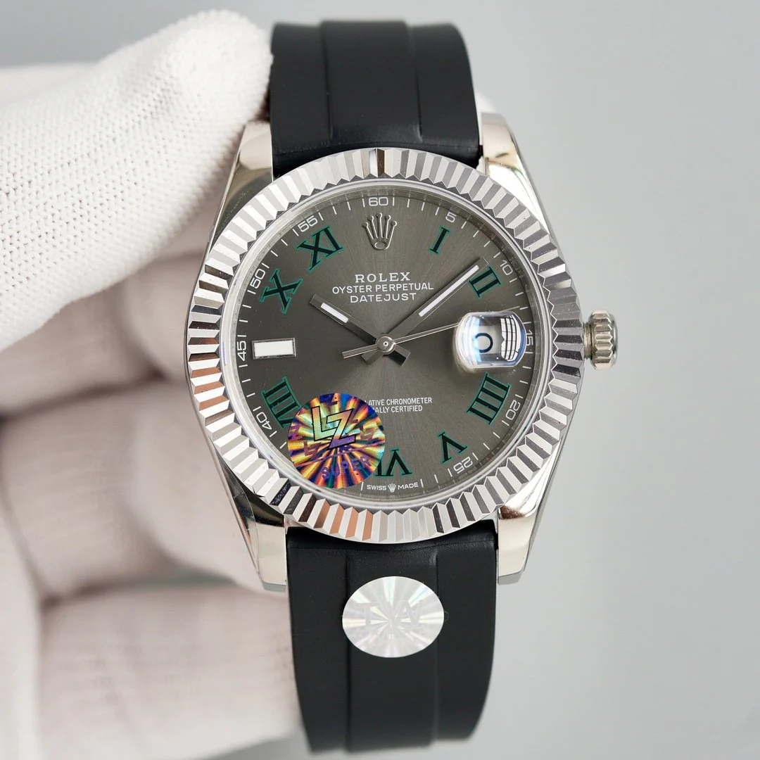 DATEJUST II 41MM STAINLESS STEEL CASE WIMBLEDON DIAL RUBBER STRAP