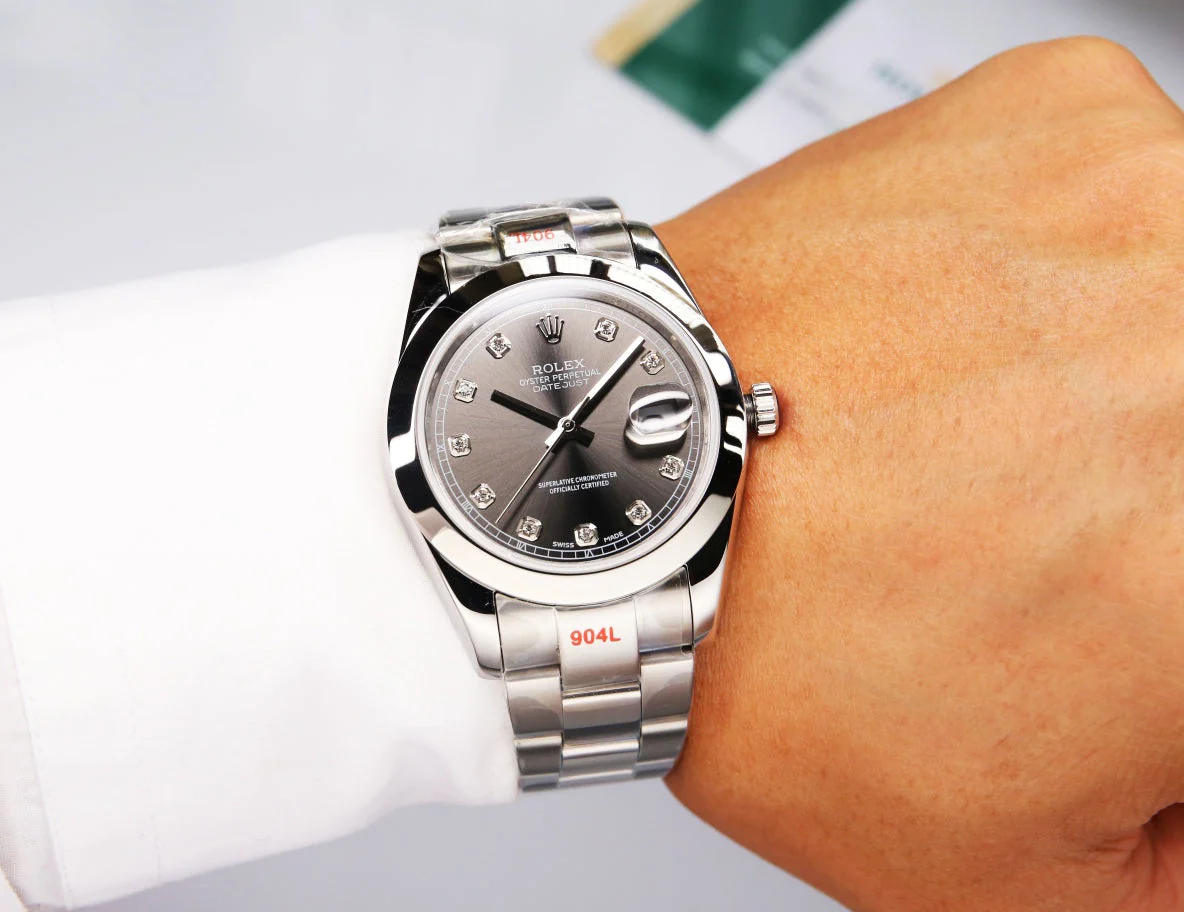 Rolex Datejust 41mm Silver Black Dial Diamond