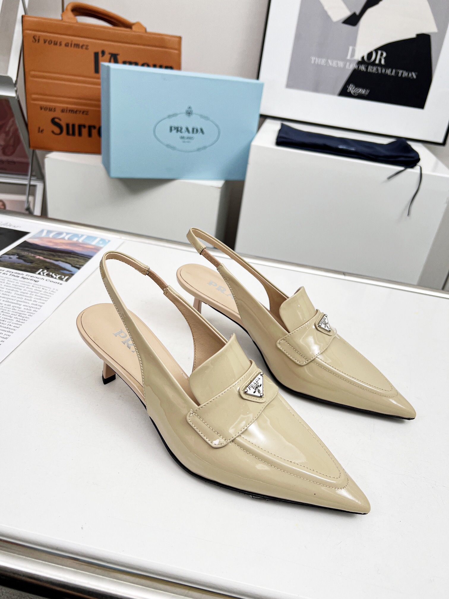 Prada Brushed Leather Slingback Pumps Size 35-41 3-Color