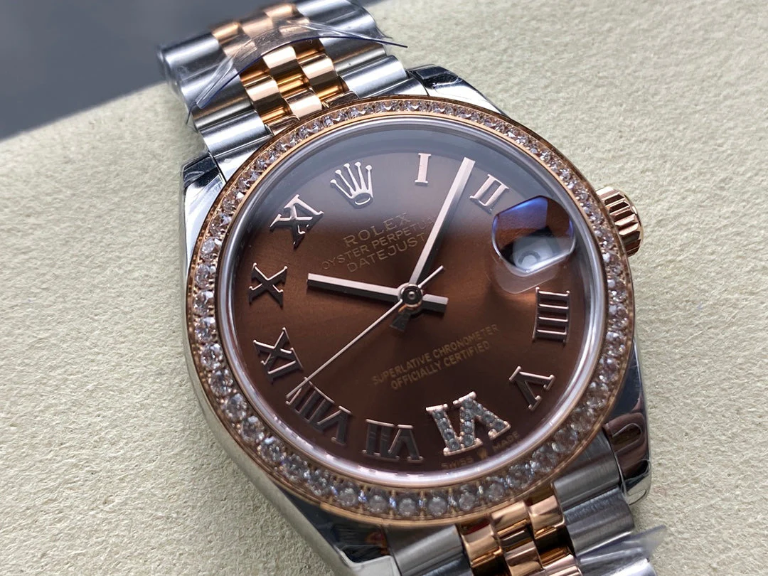 Datejust 31mm Pink Gold Steel Diamond Bezel Chocolate Dial