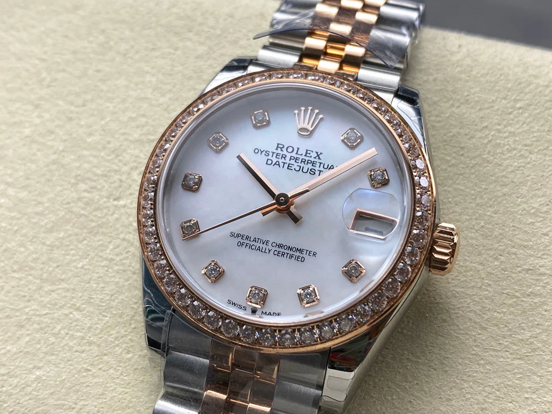 Datejust 31mm Pink Gold Steel Diamond Bezel White Mop Dial