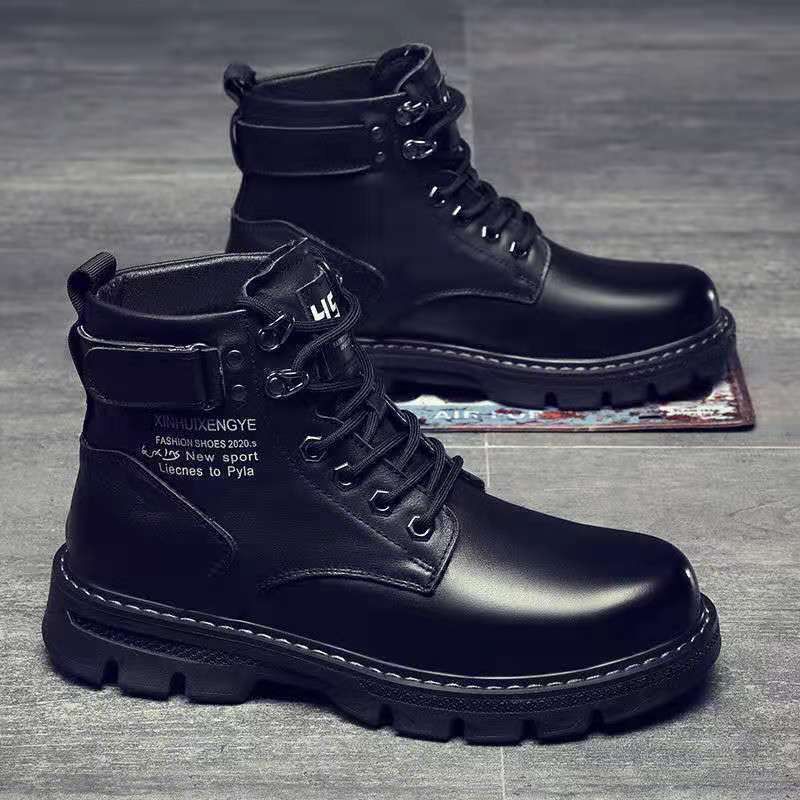 Martin Boots Men's High Top Black Workwear Motorcycle Boots Spring and Autumn Leather Shoes Anti-Slip and Wear-Resistant