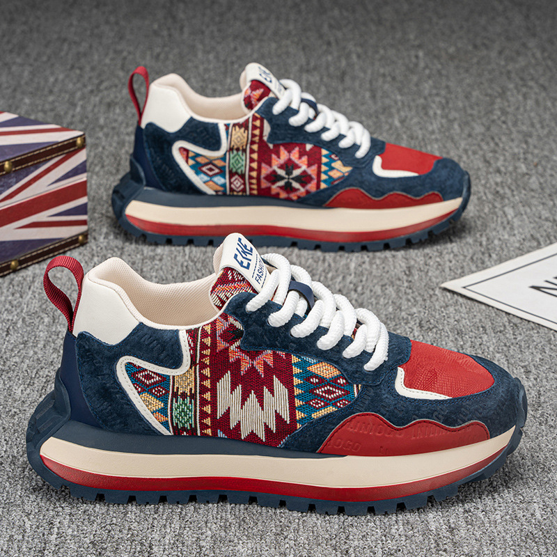 2026 Spring and Autumn New Men's Shoes Trendy Fashion Printed Embroidered Sports and Leisure Shoes Comfortable Thick Soled Height Increasing Shoes