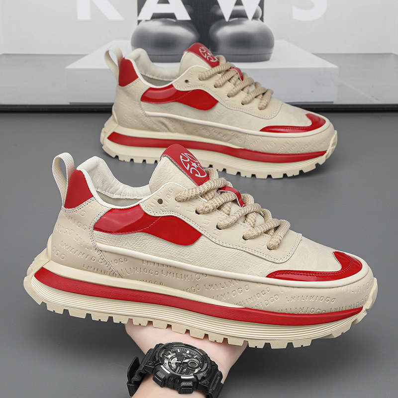 2026 Spring New Men's Shoes Comfortable Leather Surface Height Increase Versatile Fashion Retro Explosive Casual Trendy Shoes