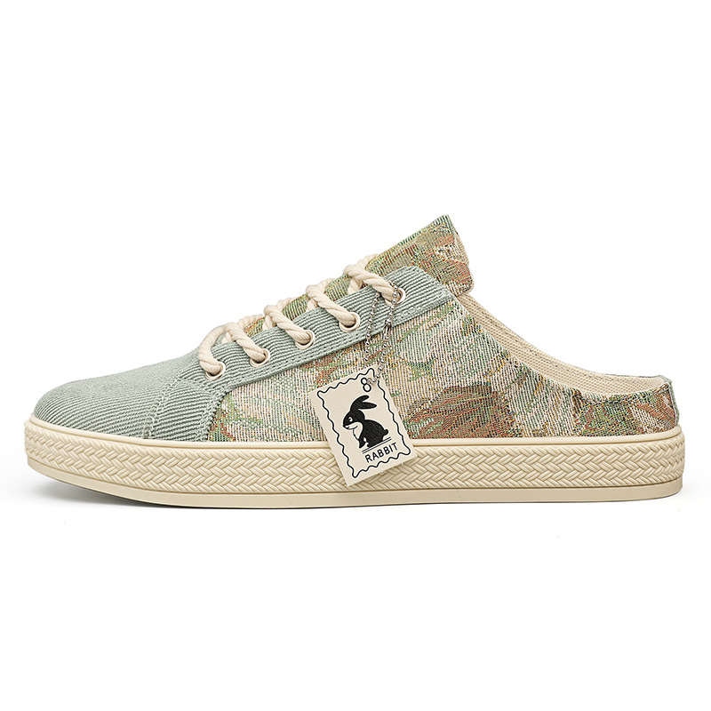 Canvas Men's Shoes Summer Trend, One Foot Breathable Casual Cloth Shoes Without Heels, Half Slippers