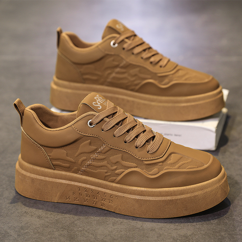 New Men's Autumn Breathable Versatile Casual Leather Shoes, Sports Thick Soled Height Increasing Board Shoes