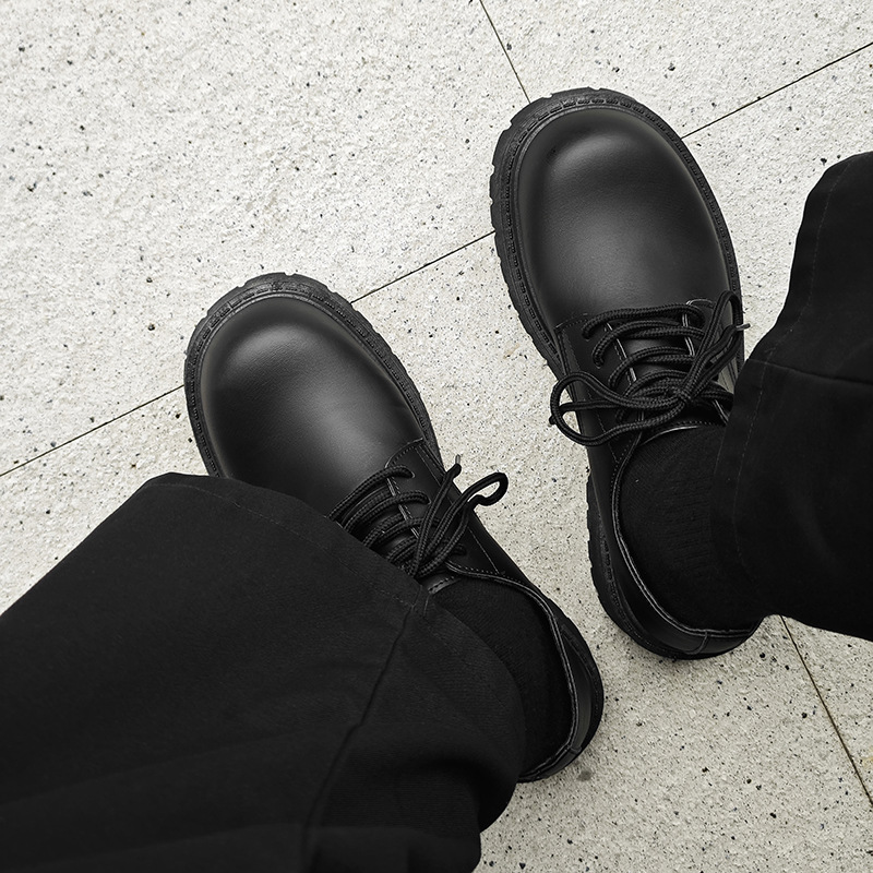 Leather Shoes Men's Winter Casual Retro Thick Sole Height Increasing German Formal Bright Color Trendy Shoes