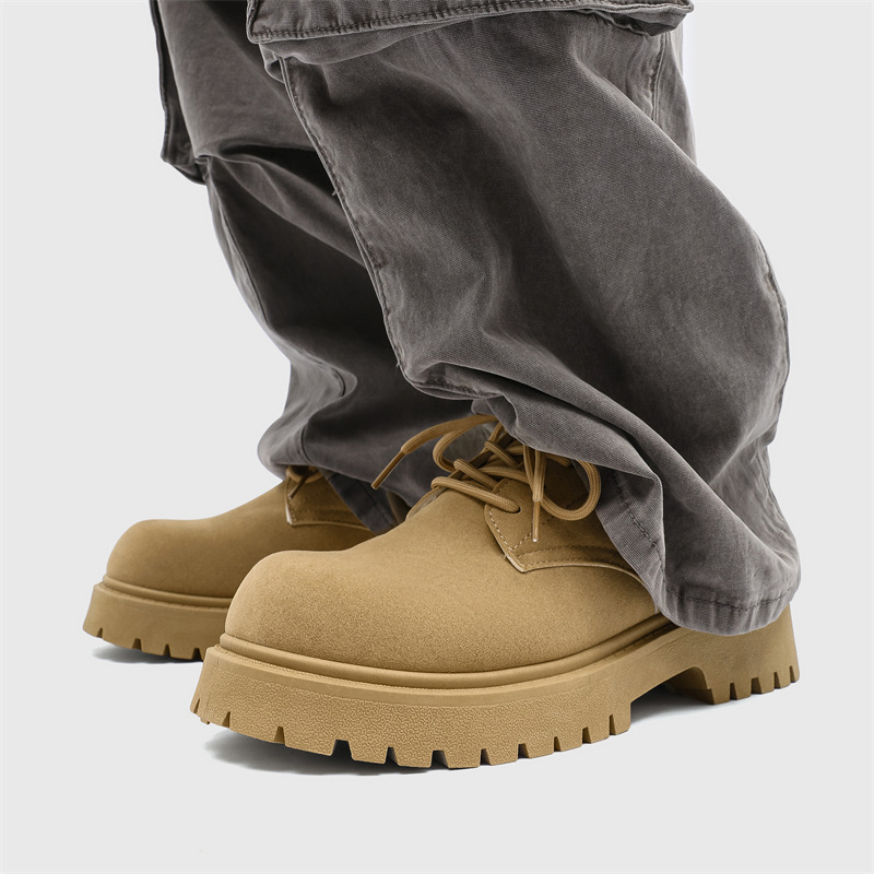 New Winter Low Top Martin Boots Men's Retro Workwear Shoes With Thick Sole, Increased Height, Breathable Suede Leather Shoes