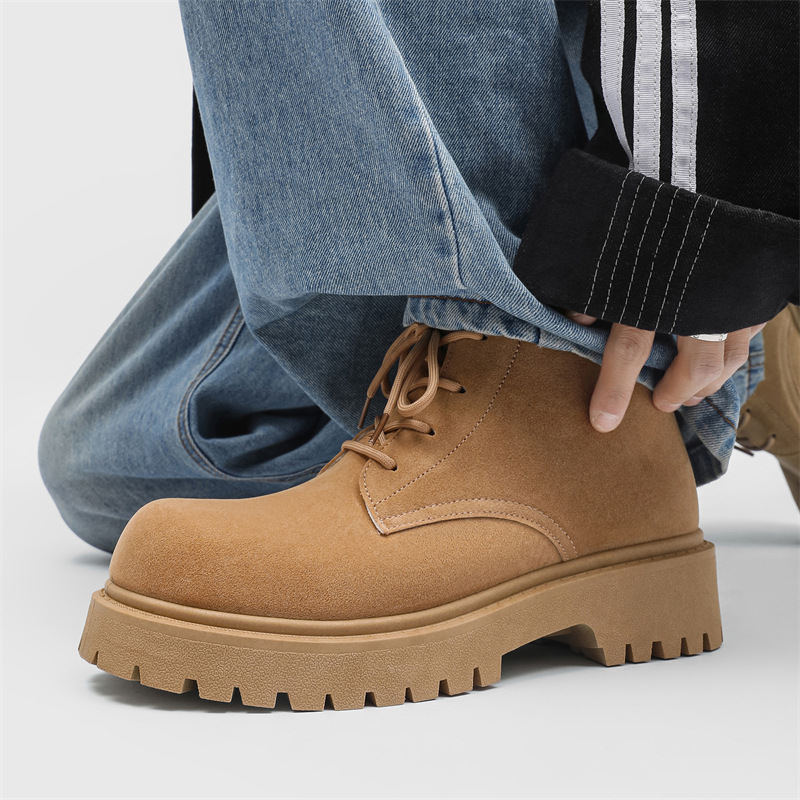Winter New High Top Thick Bottom Big Head Martin Boots Retro Suede Workwear Fashion Trend Big Yellow Boots