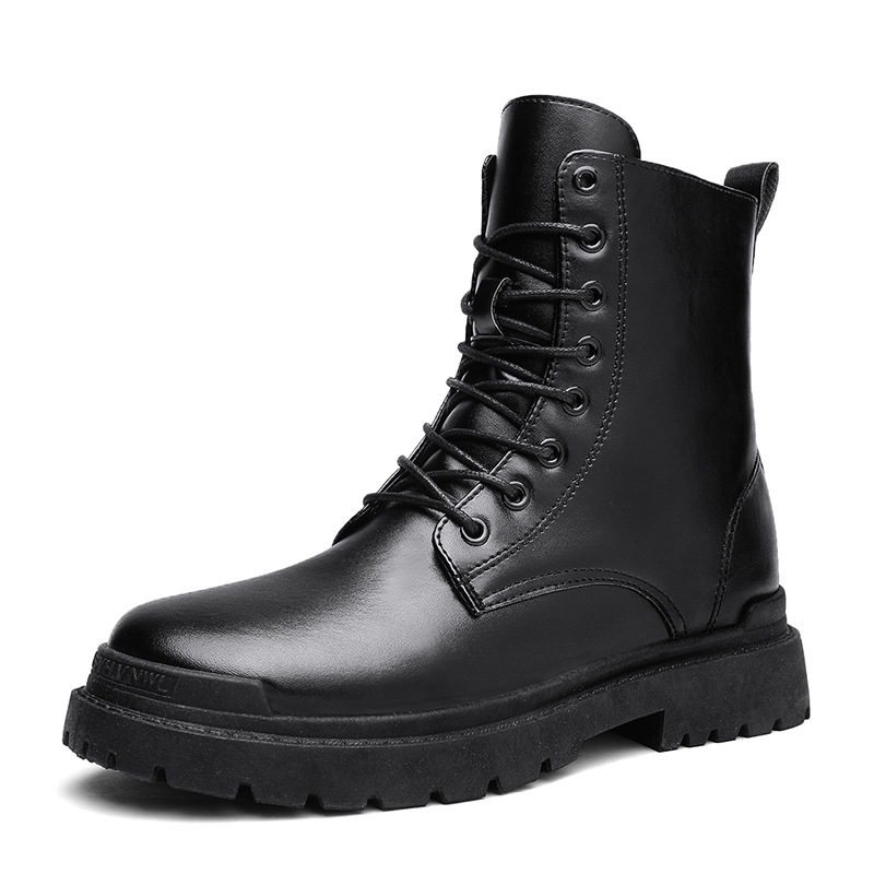 Men's Tall Boots, Large Sizes, Mid-Calf Leather Shoes, Black Streetwear Work Style Chelsea Boots