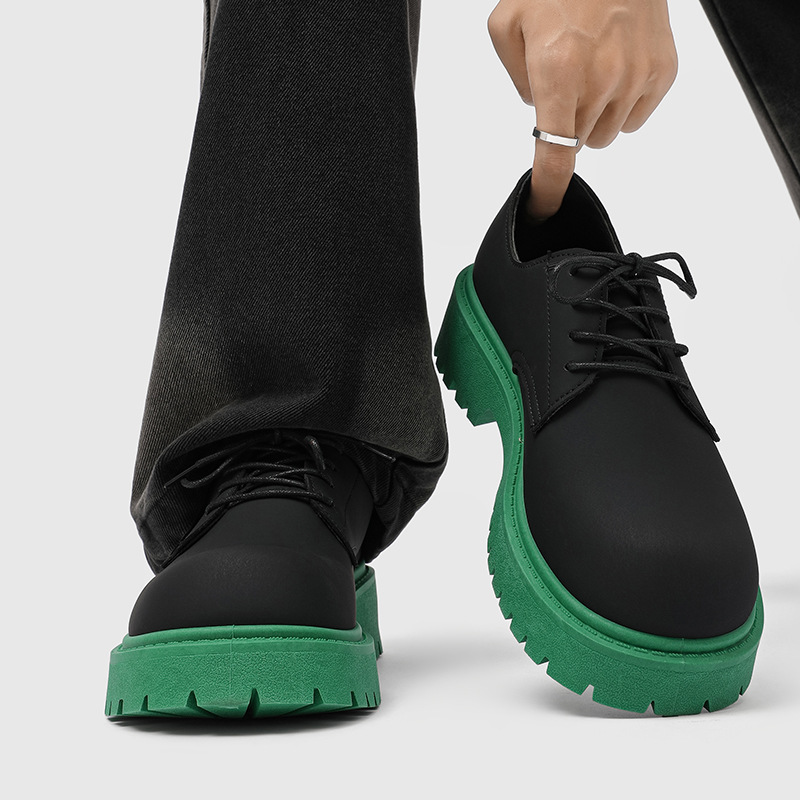 2026 New Casual Leather Shoes for Men with a High-End Feel, Increased Height, Thick Sole, Color Blocked Big Toe Shoes